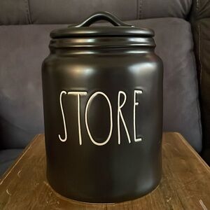 🌎 Rae Dunn “STORE” Matte Black White Lettering Flat Lid Canister (G8)